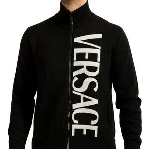 Versace Men's Wool Knitted Logo Print Full Zip Cardigan Sweater US S IT 48
